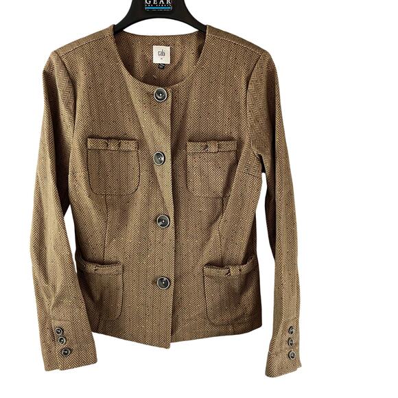 Cabi Size Medium Penny Speckled Herringbone Jacket Brown 3170 Cotton Blend - Picture 1 of 6